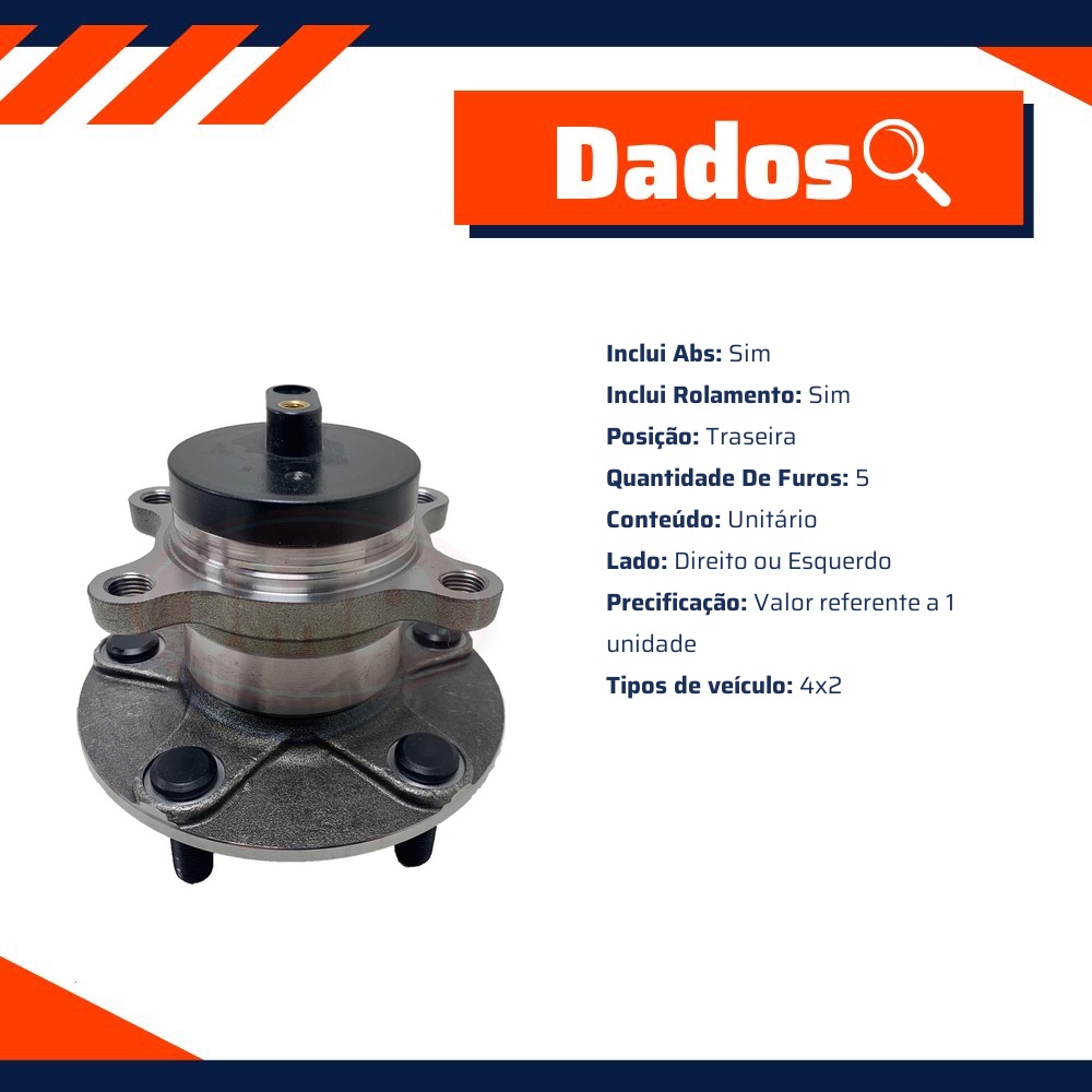 Cubo de Roda Traseiro Direito ou Esquerdo 5 Furos com Rolamento e ABS - IMA - AL-344