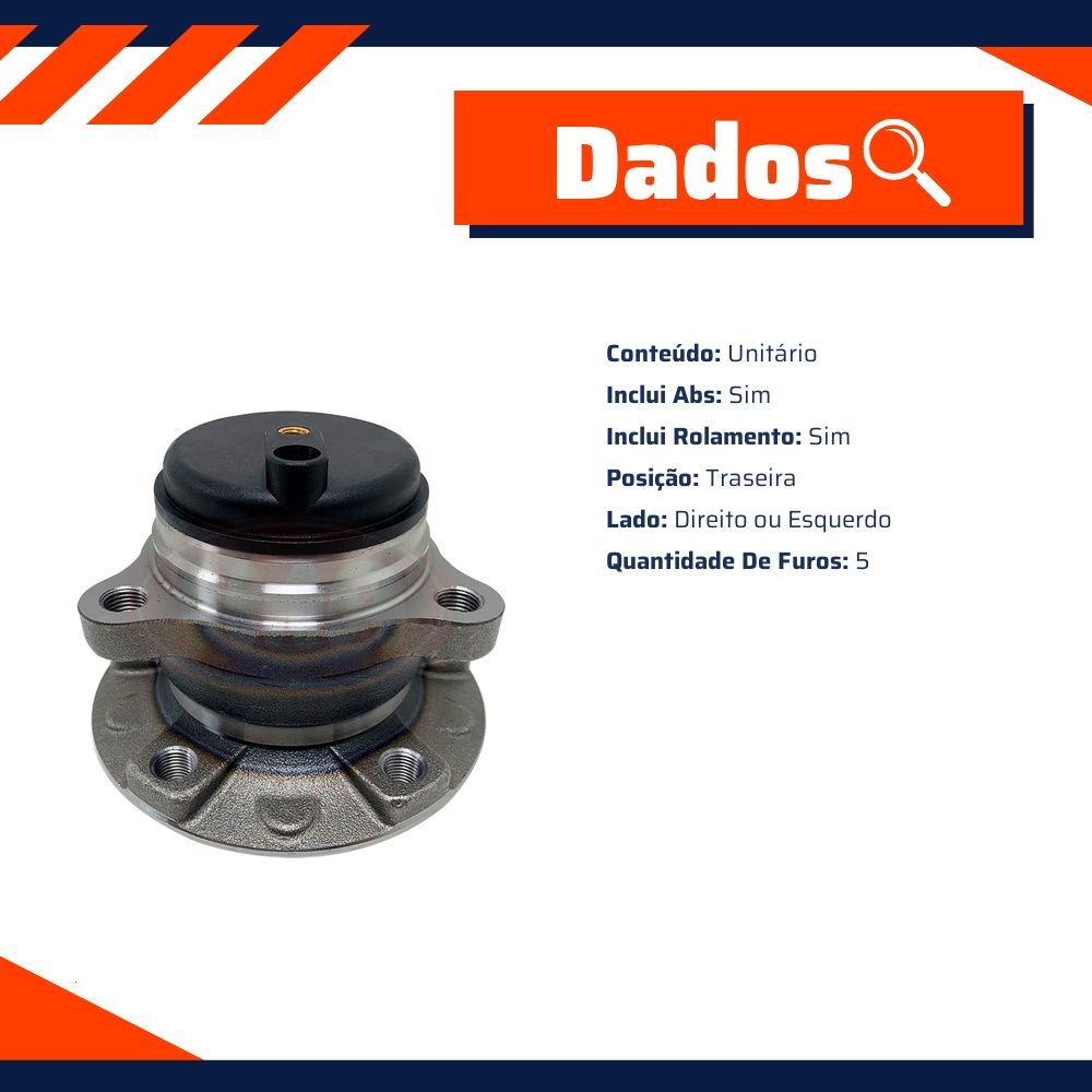 Cubo de Roda Traseiro Direito ou Esquerdo 5 Furos com Rolamento e ABS - IMA - AL-334