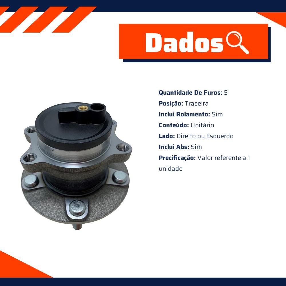 Cubo de Roda Traseiro Direito ou Esquerdo 5 Furos com Rolamento e ABS - IMA - AL-443