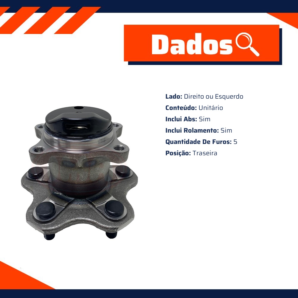 Cubo de Roda Traseiro Direito ou Esquerdo 5 Furos com Rolamento e ABS para Nissan Sentra - IMA - AL-382