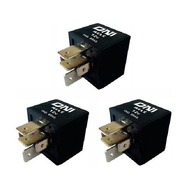 3 Relés Auxiliar 80A Reversor Selado 12V 5 Terminais Suporte Removível - DNI 8122