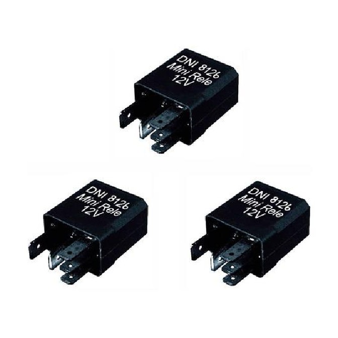 3 Mini Relés Auxiliar Reversor com Diodo 12V 5 Terminais - DNI 8126