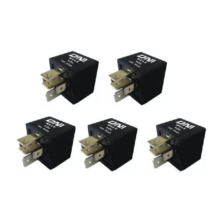 5 Relés Auxiliar 80A Reversor Selado 12V 5 Terminais Suporte Removível - DNI 8122