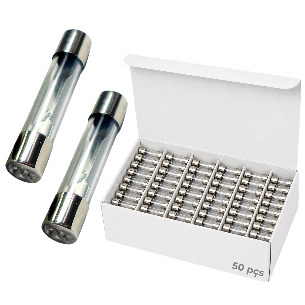 50 Fusíveis de Vidro 2A Curto Universal 20x5 mm - DNI 315002