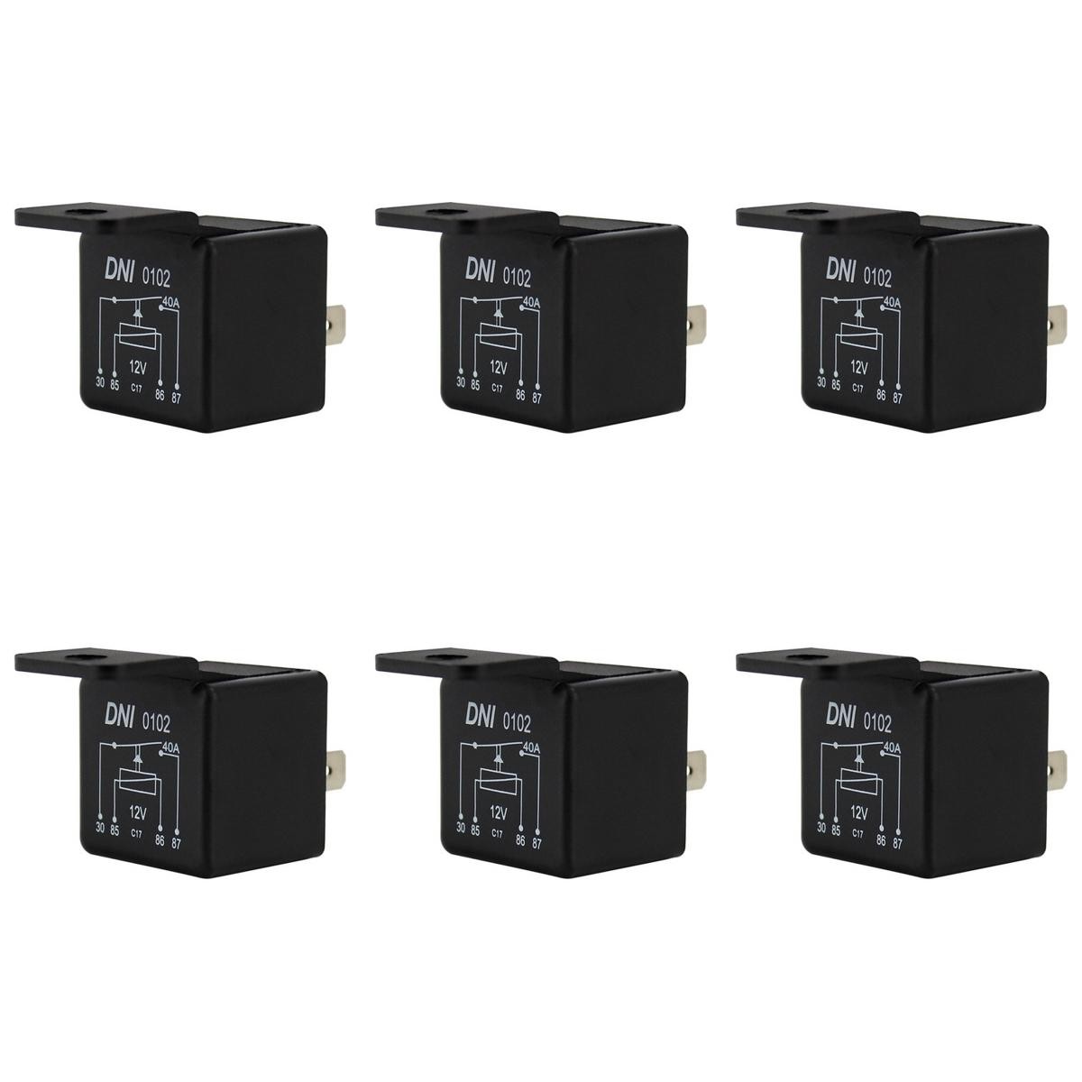 6 Relés Auxiliar Universal 12V 4 Terminais com Suporte - DNI 0102