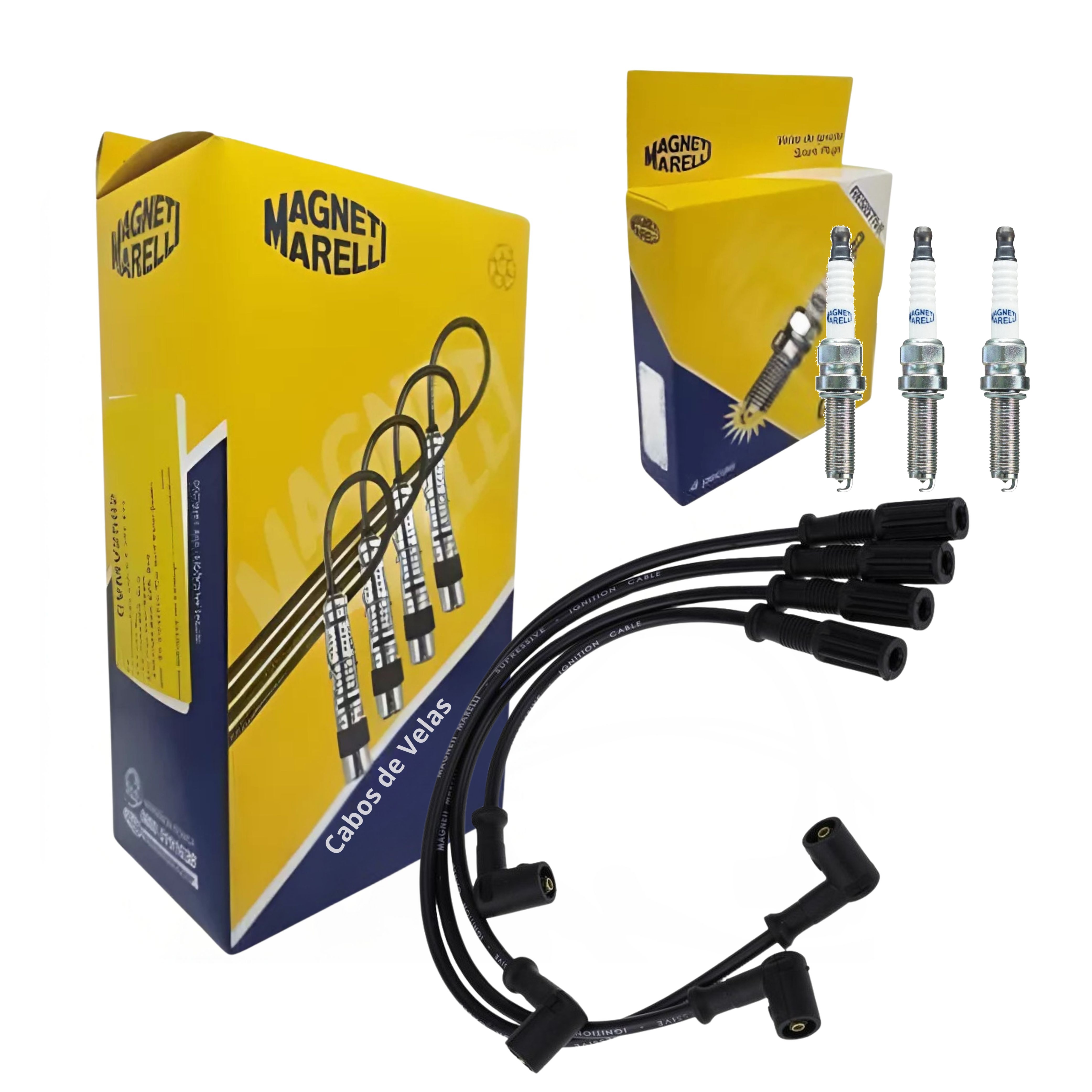Kit Cabo de Vela e 3 Velas de Ignição - Magneti Marelli - BN8RSIPMM / CVMT6502