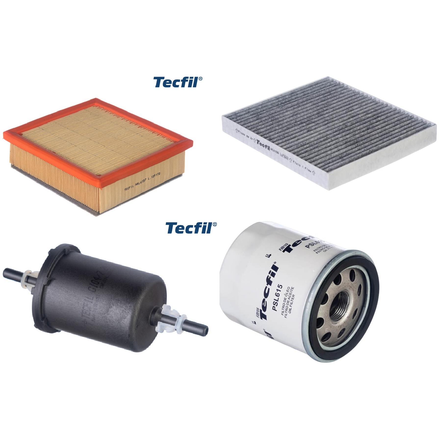 Kit Filtros de Ar do Motor, Óleo, Cabine e Combustível - Tecfil - ACA106 / ARL4157 / GI04/7 / PSL615