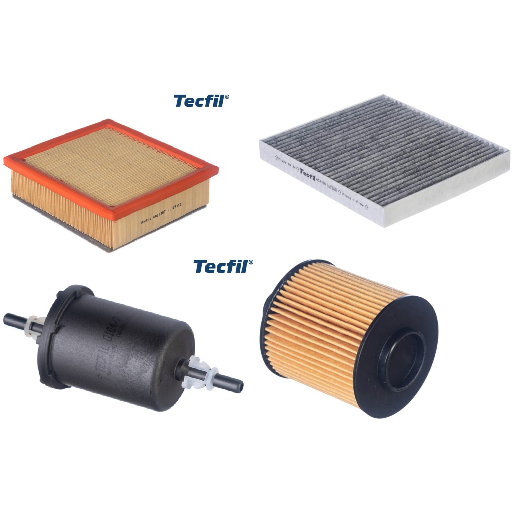 Kit Filtros de Ar do Motor, Óleo, Cabine e Combustível - Tecfil - ACA106 / ARL4157 / GI04/7 / PEL727