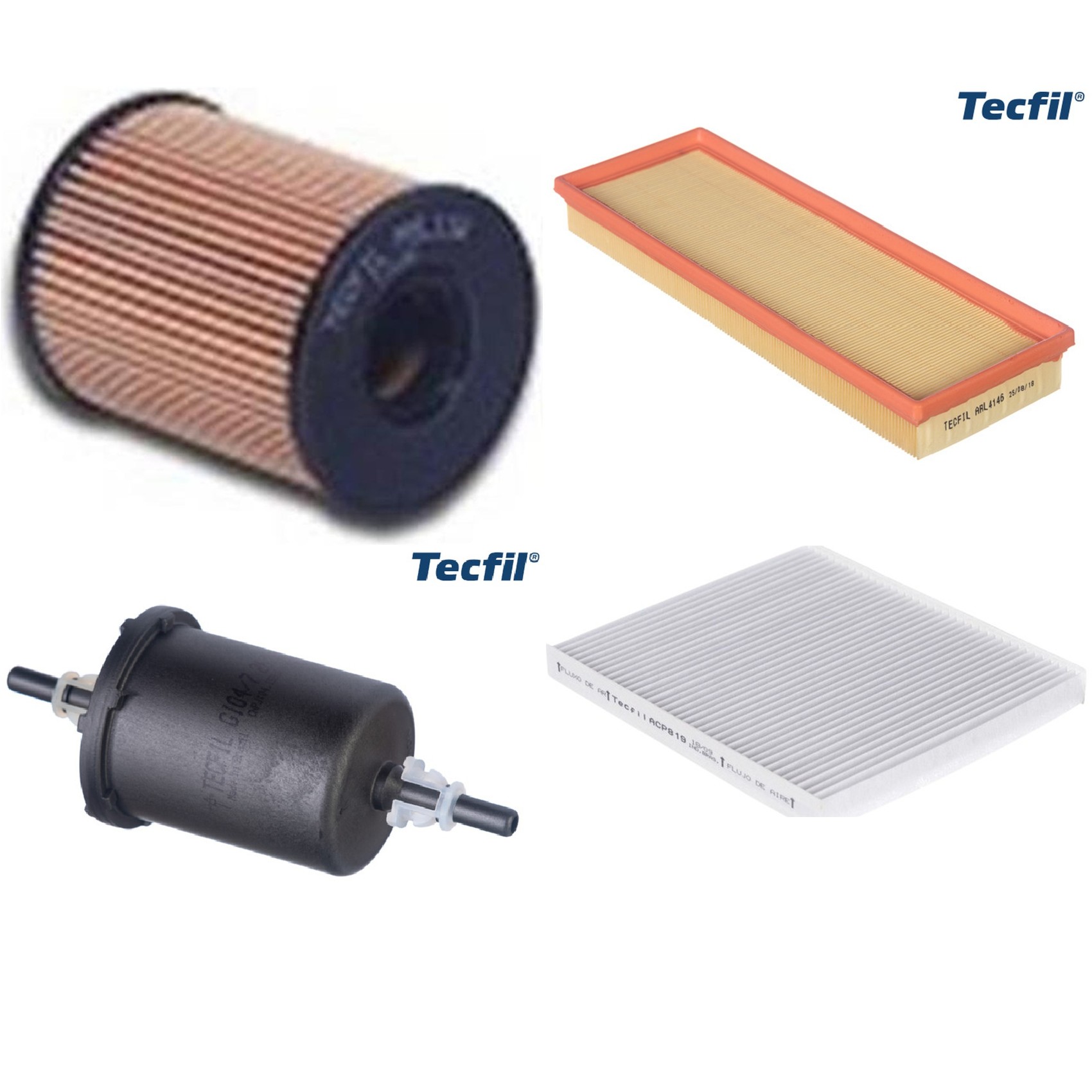 Kit Filtros de Ar do Motor, Óleo, Cabine e Combustível - Tecfil - ACP819 / ARL4146 / GI04/7 / PEL118
