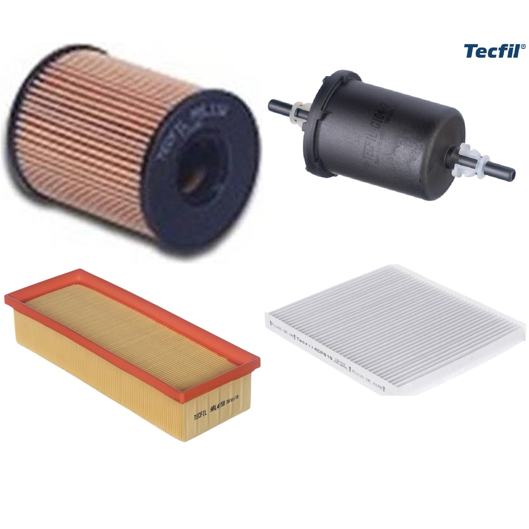 Kit Filtros de Ar do Motor, Óleo, Cabine e Combustível - Tecfil - ACP819 / ARL4158 / GI04/7 / PEL118
