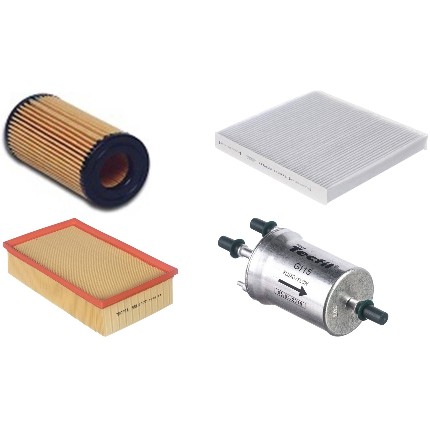Kit Filtros de Ar do Motor, Óleo, Cabine e Combustível - Tecfil - ACP311 / ARL6077 / GI15 / PEL313