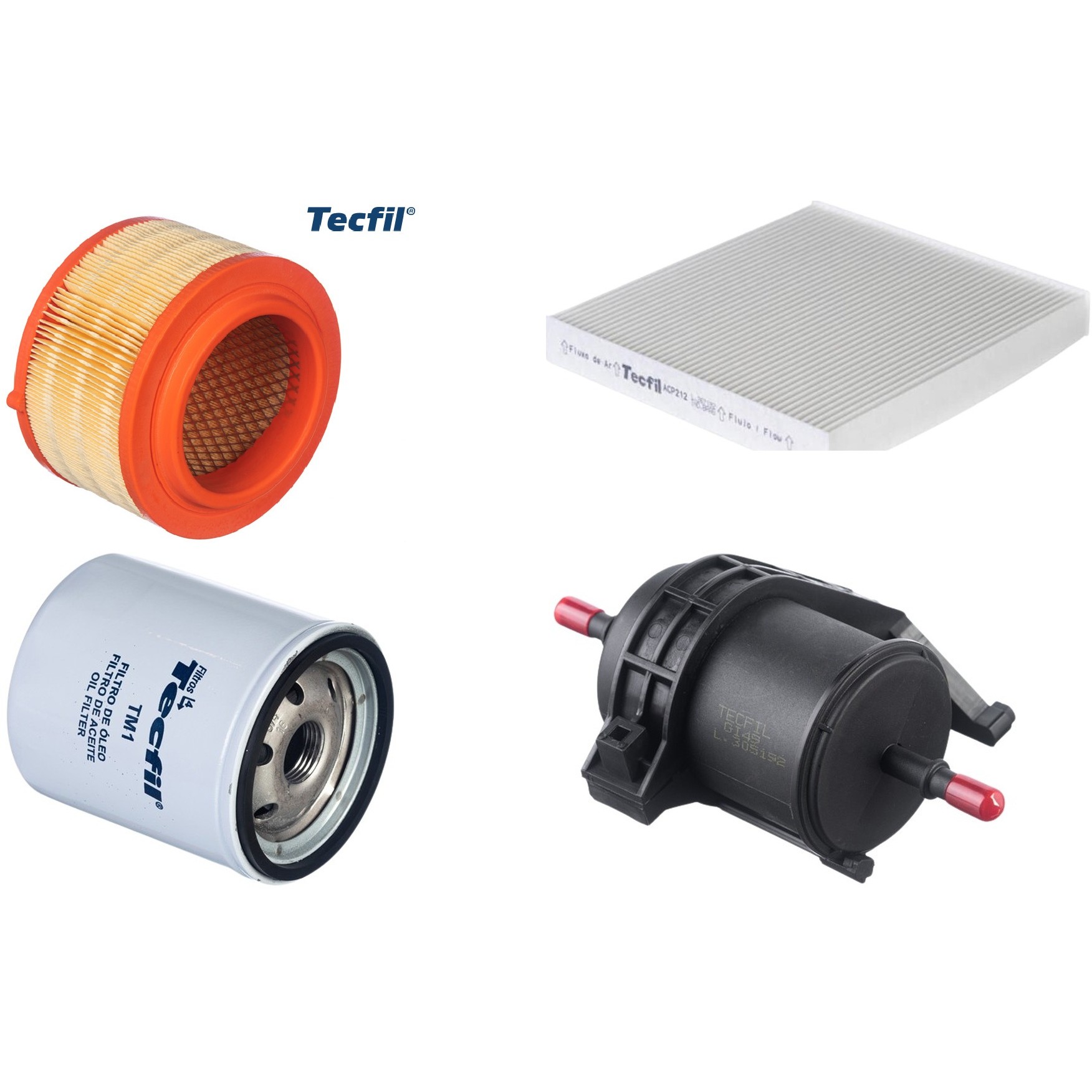 Kit Filtros de Ar do Motor, Óleo, Cabine e Combustível - Tecfil - ACP212 / ARS7994 / GI49 / PSL34M-(TM1)