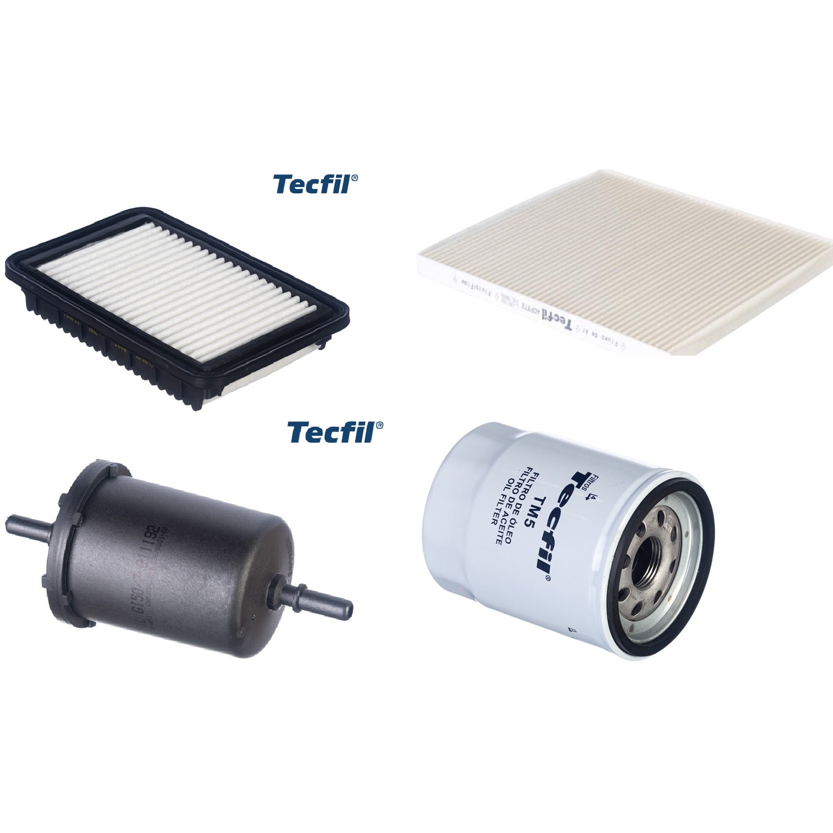 Kit Filtros de Ar do Motor, Óleo, Cabine e Combustível - Tecfil - ACP972 / ARL2338 / GI50/7 / PSL55M-(TM5)