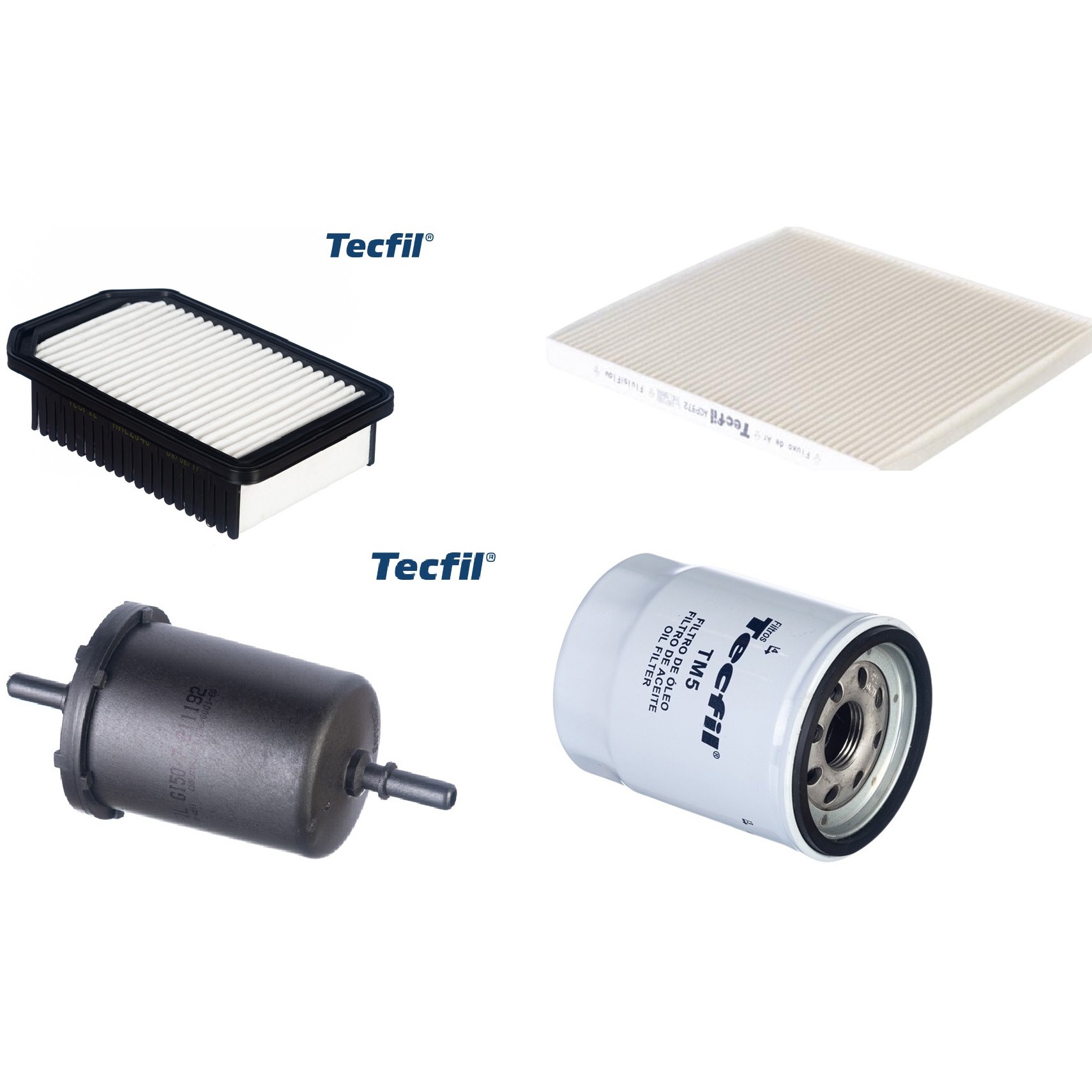Kit Filtros de Ar do Motor, Óleo, Cabine e Combustível - Tecfil - ACP972 / ARL2340 / GI50/7 / PSL55M-(TM5)
