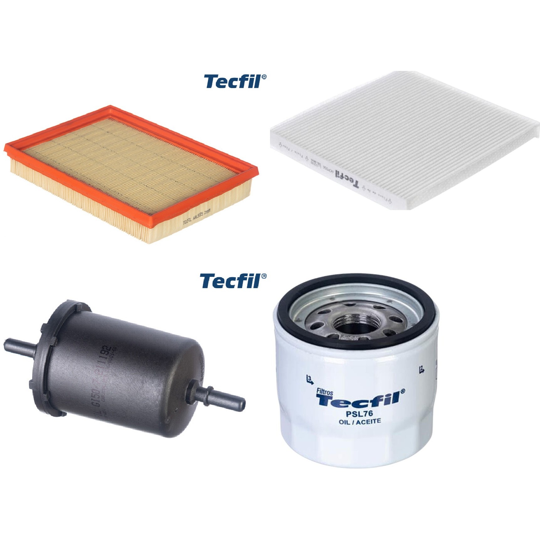 Kit Filtros de Ar do Motor, Óleo, Cabine e Combustível - Tecfil - ACP556 / ARL5135 / GI50/7 / PSL76