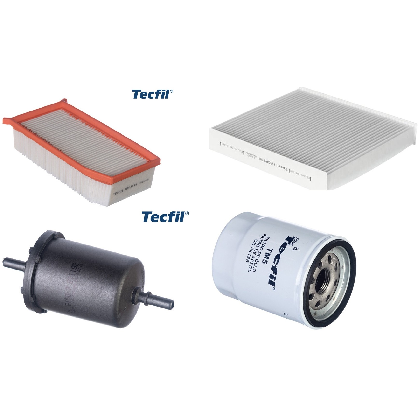 Kit Filtros de Ar do Motor, Óleo, Cabine e Combustível - Tecfil - ACP559 / ARL5144 / GI50/7 / PSL55M-(TM5)