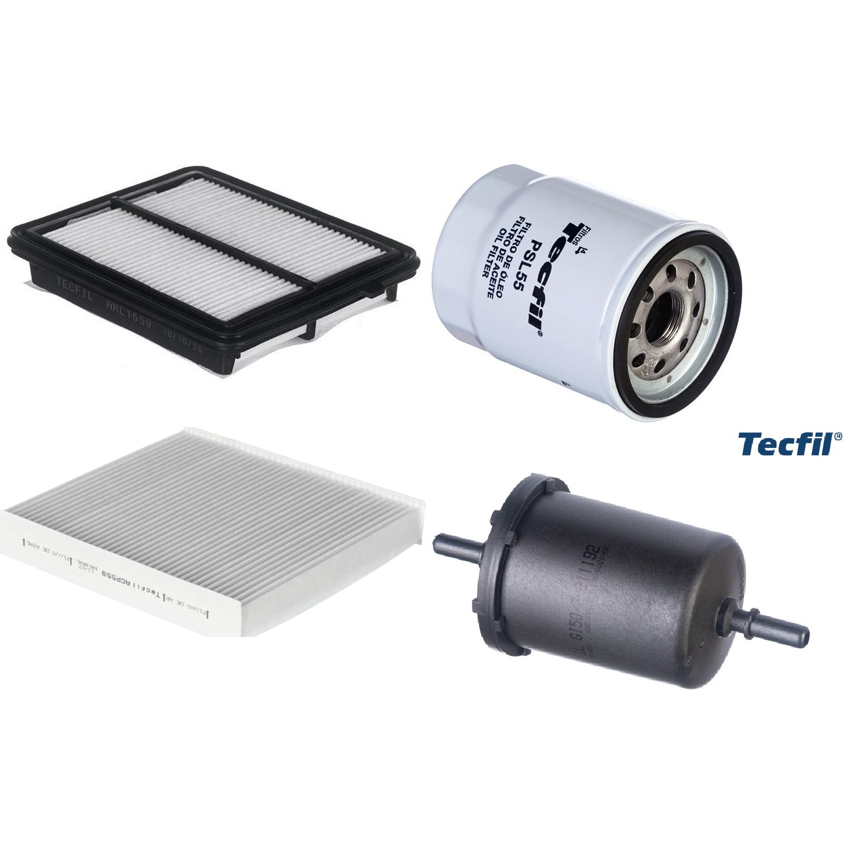 Kit Filtros de Ar do Motor, Óleo, Cabine e Combustível - Tecfil - ACP559 / ARL1659 / GI50/7 / PSL55