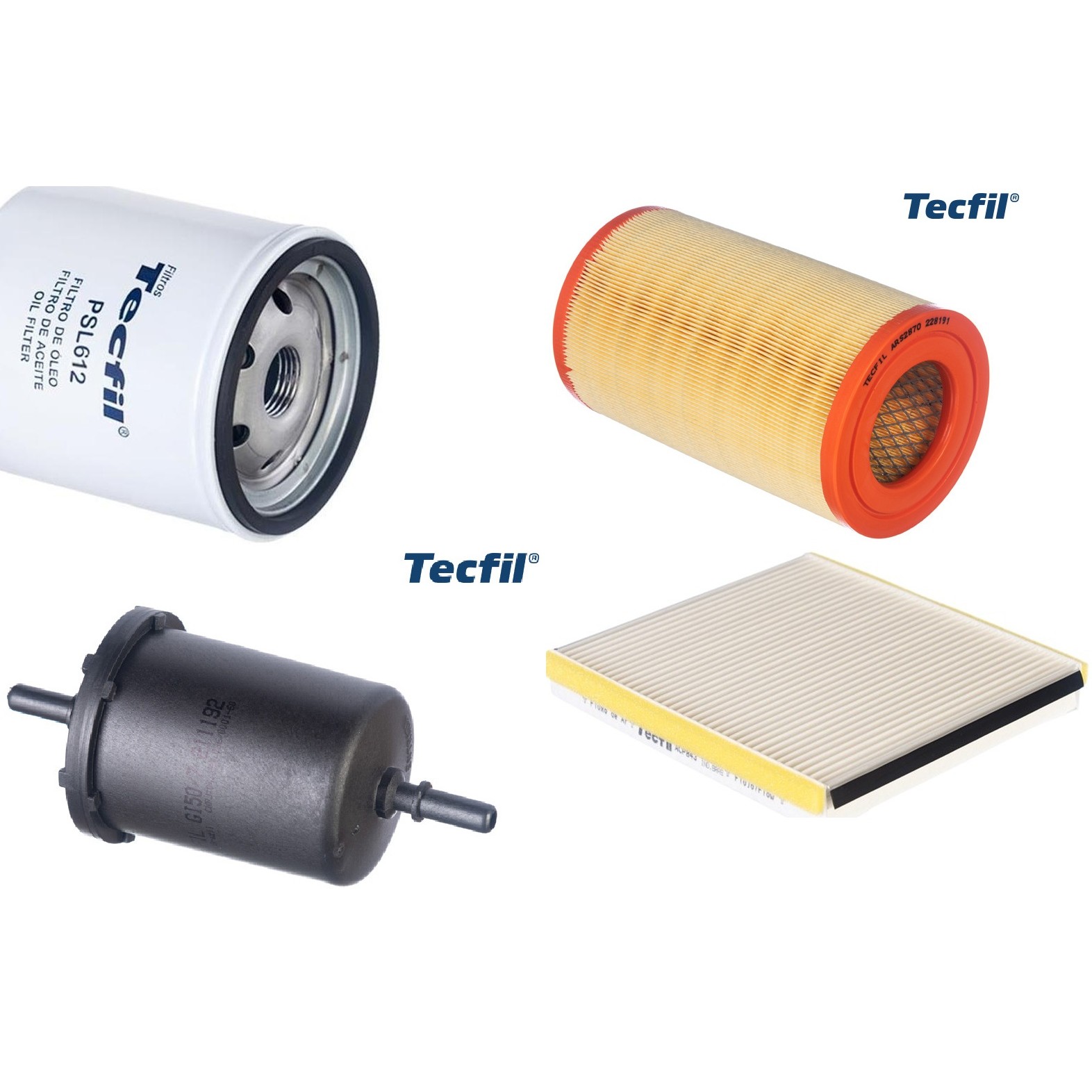 Kit Filtros de Ar do Motor, Óleo, Cabine e Combustível - Tecfil - ACP843 / ARS2870 / GI50/7 / PSL612
