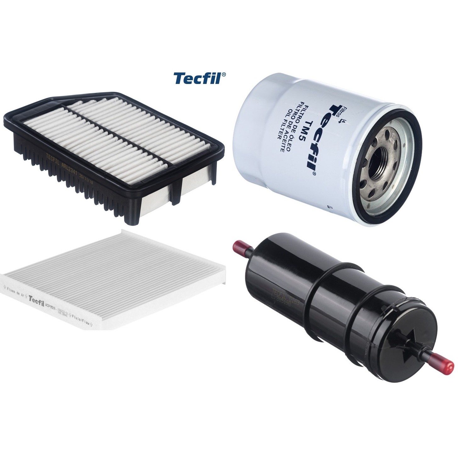 Kit Filtros de Ar do Motor, Óleo, Cabine e Combustível - Tecfil - ACP959 / ARL2341 / GI63 / PSL55M-(TM5)