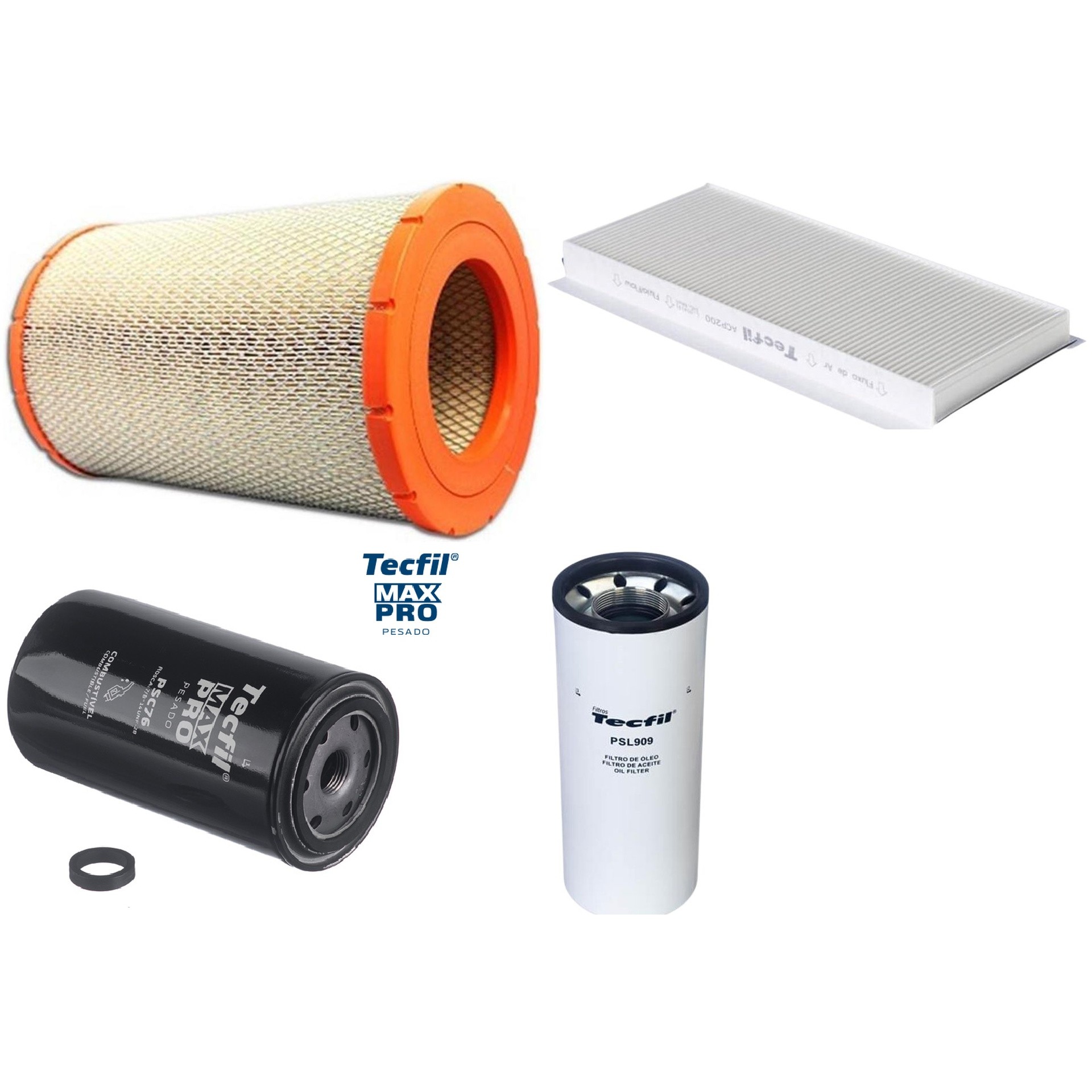 Kit Filtros de Ar do Motor, Óleo, Cabine e Combustível - Tecfil - ACP200 / ARS9839 / PSC76 / PSL909