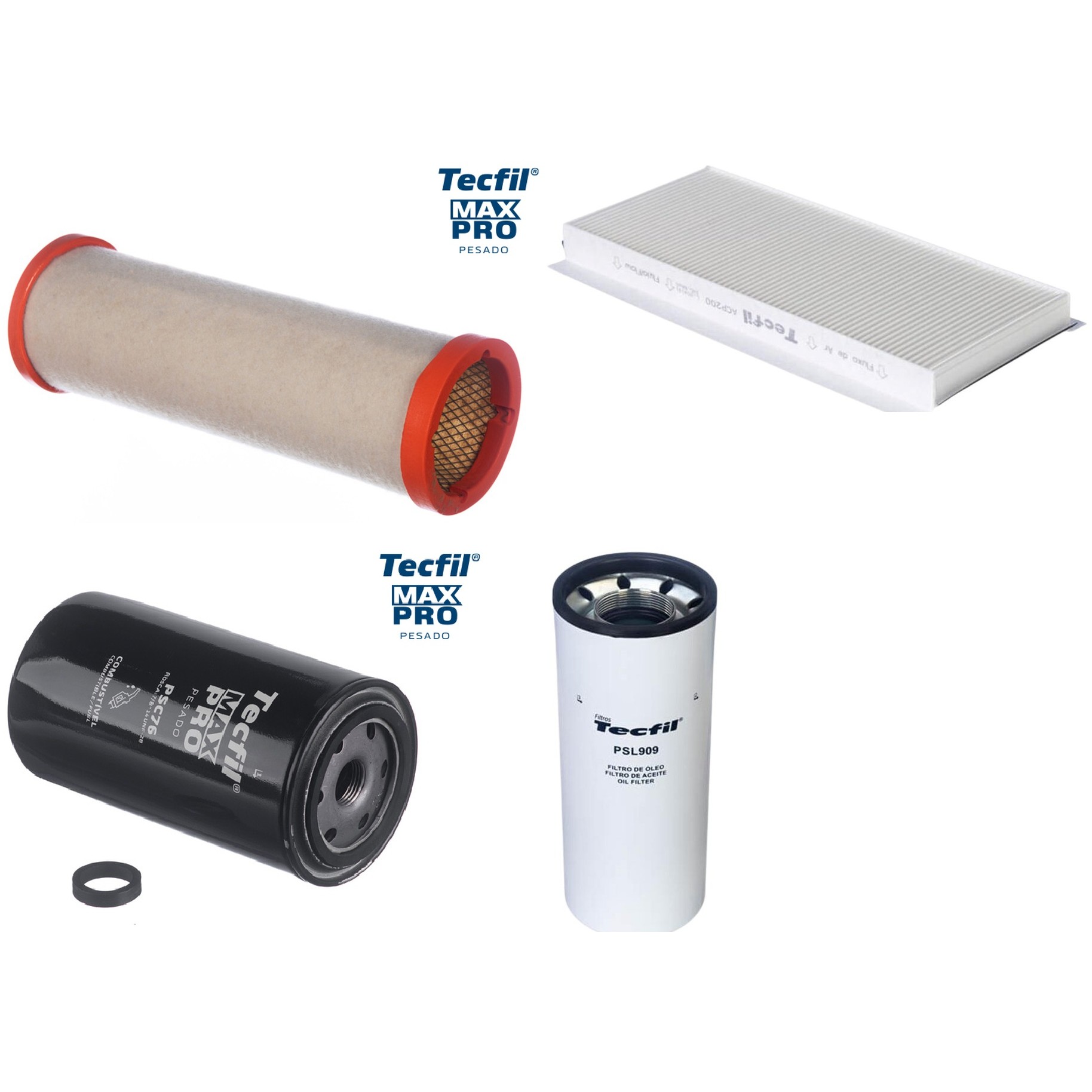 Kit Filtros de Ar do Motor, Óleo, Cabine e Combustível - Tecfil - ACP200 / ASR839 / PSC76 / PSL909