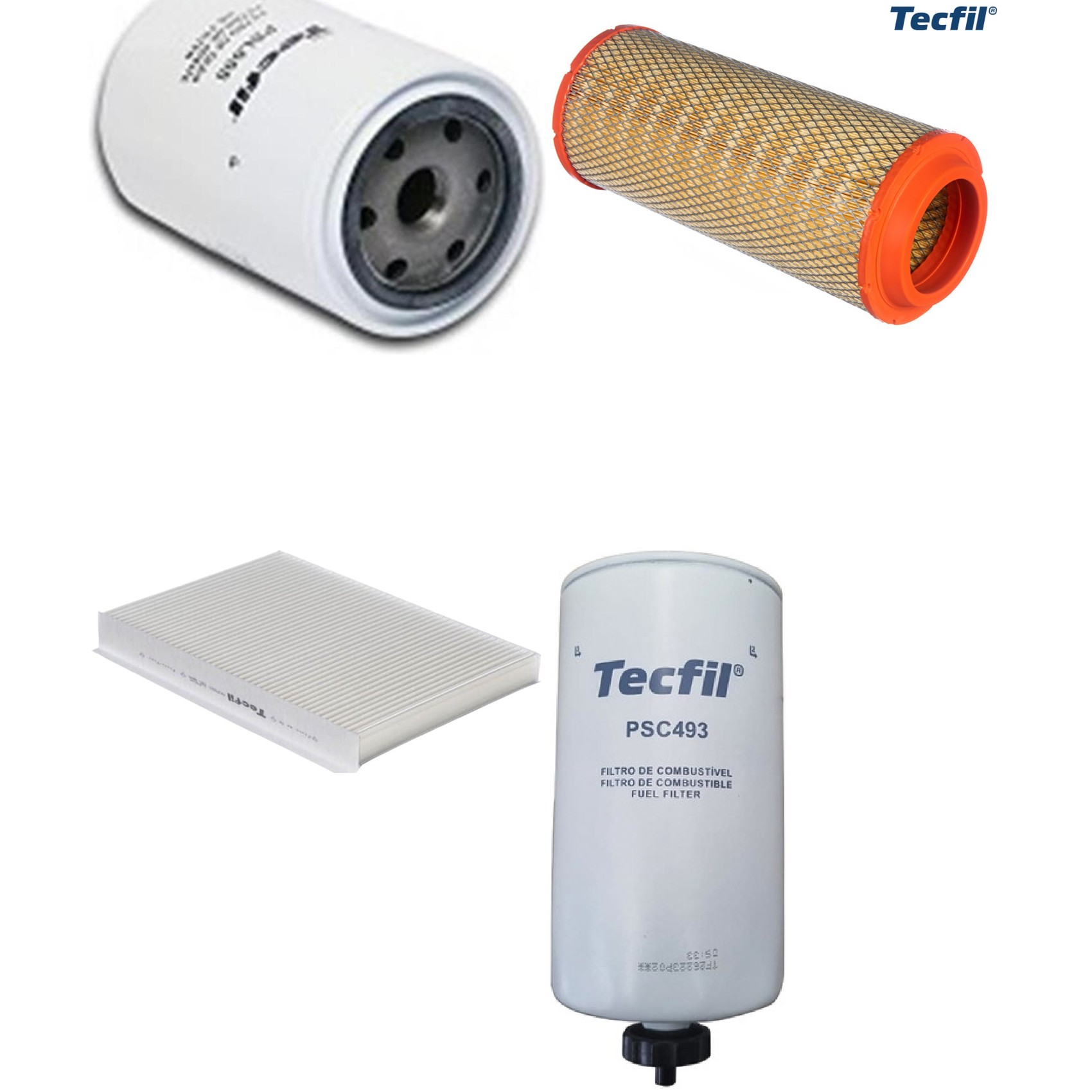Kit Filtros de Ar do Motor, Óleo, Cabine e Combustível - Tecfil - ACP821 / ARS8234 / PSC493 / PSL655