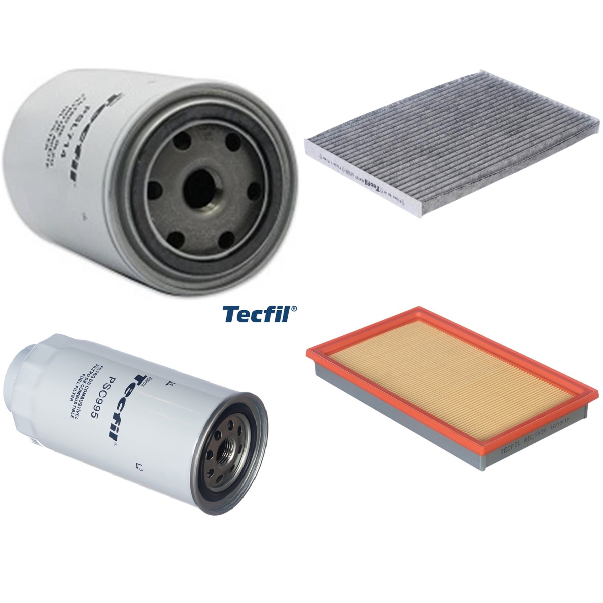 Kit Filtros de Ar do Motor, Óleo, Cabine e Combustível - Tecfil - ACA727 / ARL1656 / PSC995 / PSL714