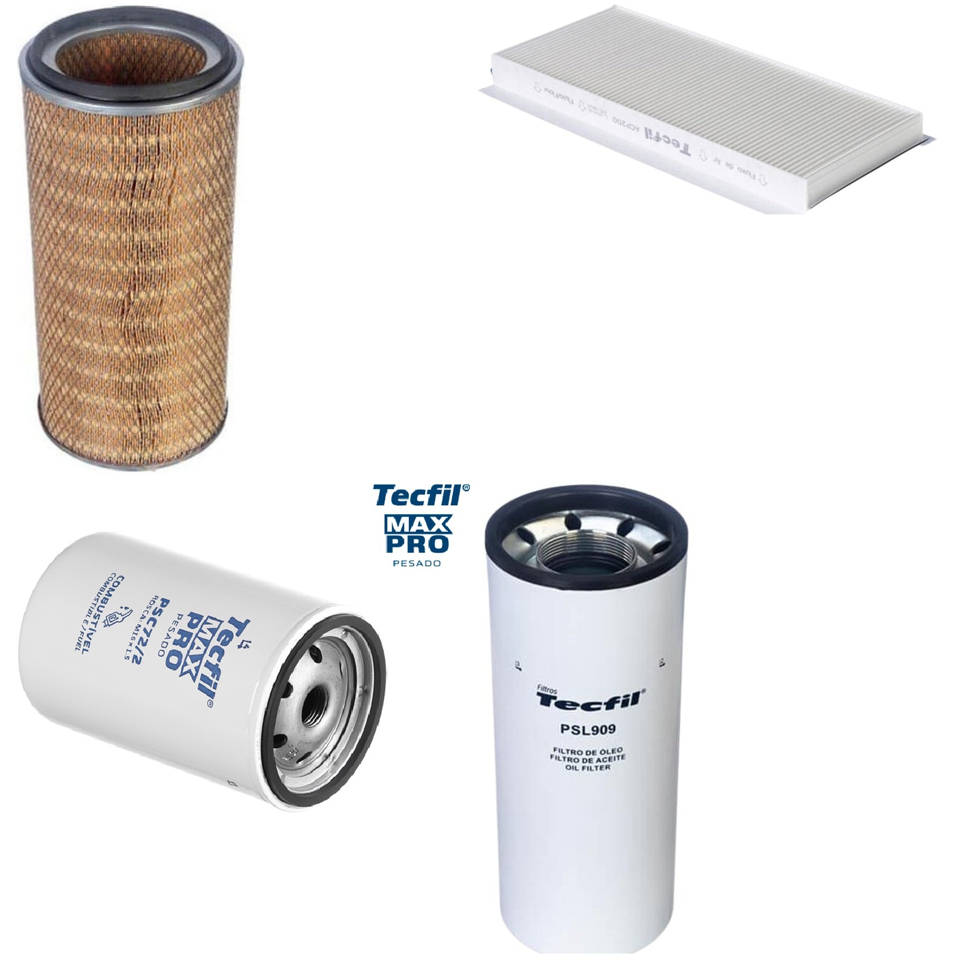 Kit Filtros de Ar do Motor, Óleo, Cabine e Combustível - Tecfil - ACP200 / AP5460 / PSC72/2 / PSL909