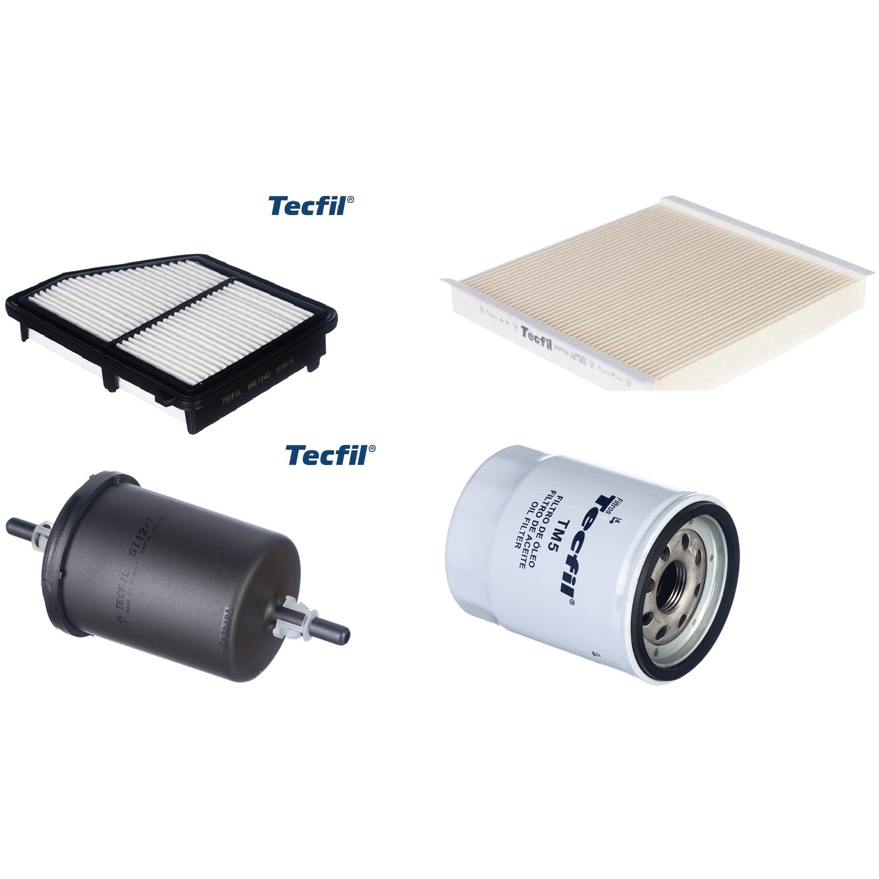 Kit Filtros de Ar do Motor, Óleo, Cabine e Combustível - Tecfil - ACP708 / ARL1043 / GI12/7 / PSL55M-(TM5)