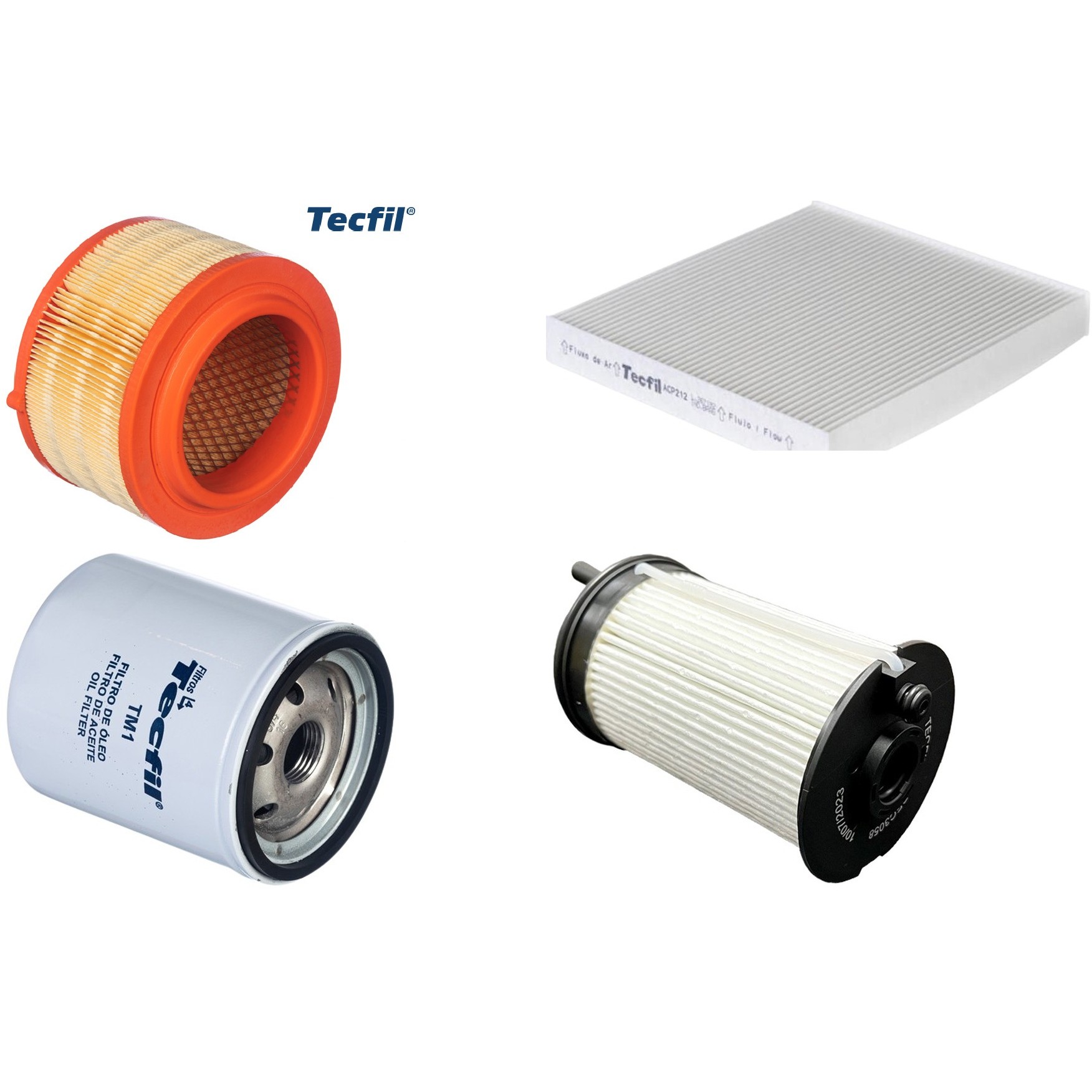 Kit Filtros de Ar do Motor, Óleo, Cabine e Combustível - Tecfil - ACP212 / ARS7994 / PEC3058 / PSL34M-(TM1)
