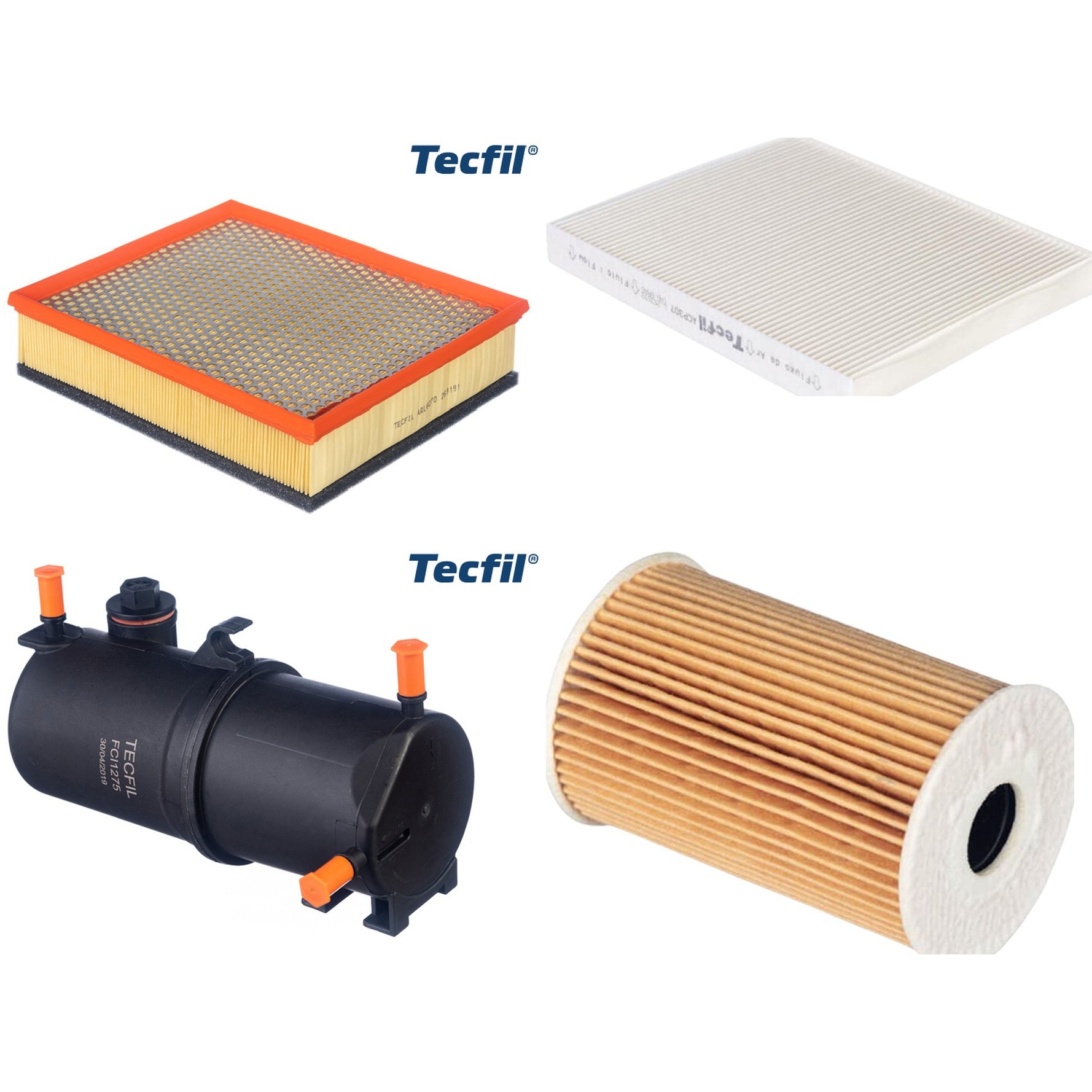 Kit Filtros de Ar do Motor, Óleo, Cabine e Combustível - Tecfil - ACP307 / ARL6070 / FCI1275 / PEL677