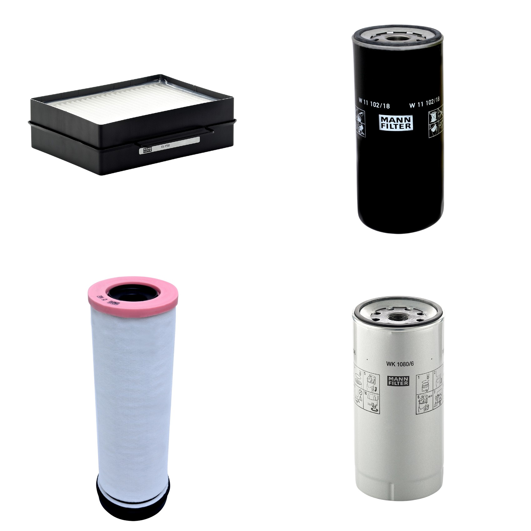 Kit Filtros de Ar Combustível Cabine Ar Condicionado Óleo - Mann-Filter - CF1652 - CU1722 - W11102/18 - WK1080/6X