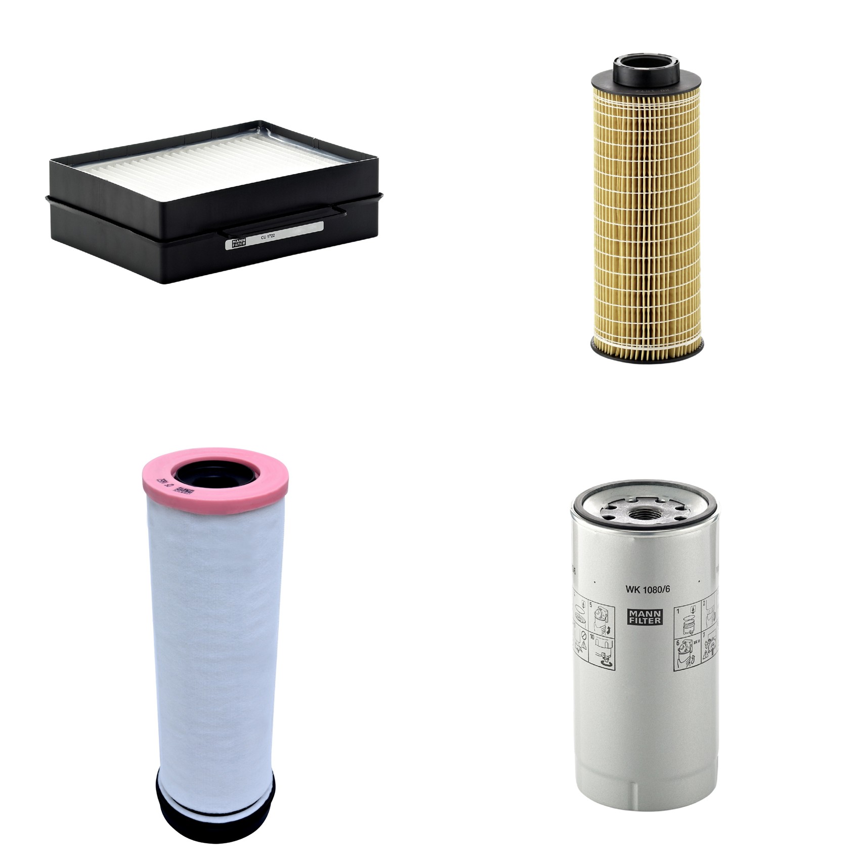 Kit Filtros de Ar Combustível Cabine Ar Condicionado Óleo - Mann-Filter - CF1652 - CU1722 - HU1072x - WK1080/6X