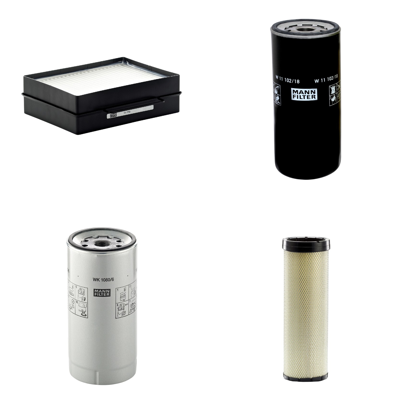 Kit Filtros de Ar Combustível Cabine Ar Condicionado Óleo - Mann-Filter - CF1720 - CU1722 - W11102/18 - WK1080/6X