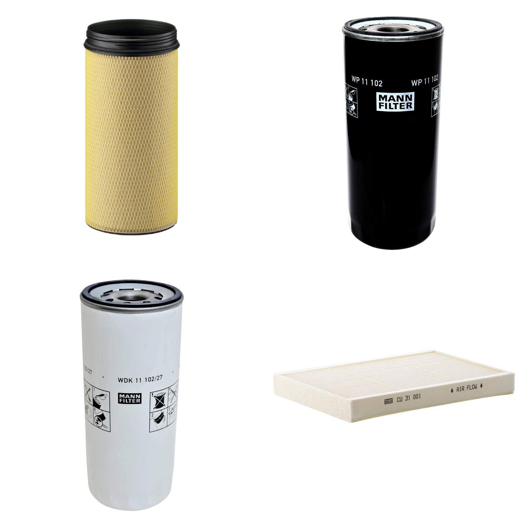 Kit Filtros de Ar Combustível Cabine Ar Condicionado Óleo - Mann-Filter - CF1940 - CU31001 - WDK11102/27 - WP11102
