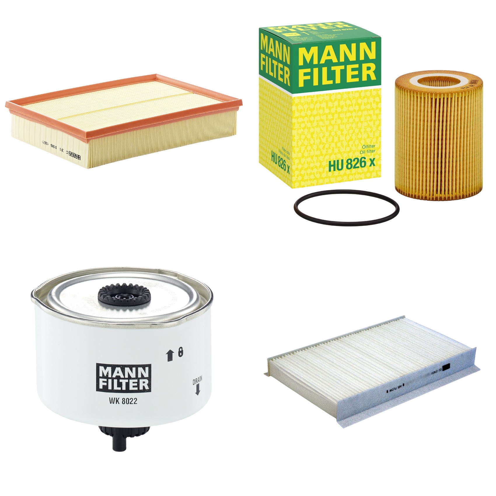 Kit Filtros de Ar Combustível Cabine Ar Condicionado Óleo - Mann-Filter - C31196 - CU2747/1 - HU826X - WK8022X
