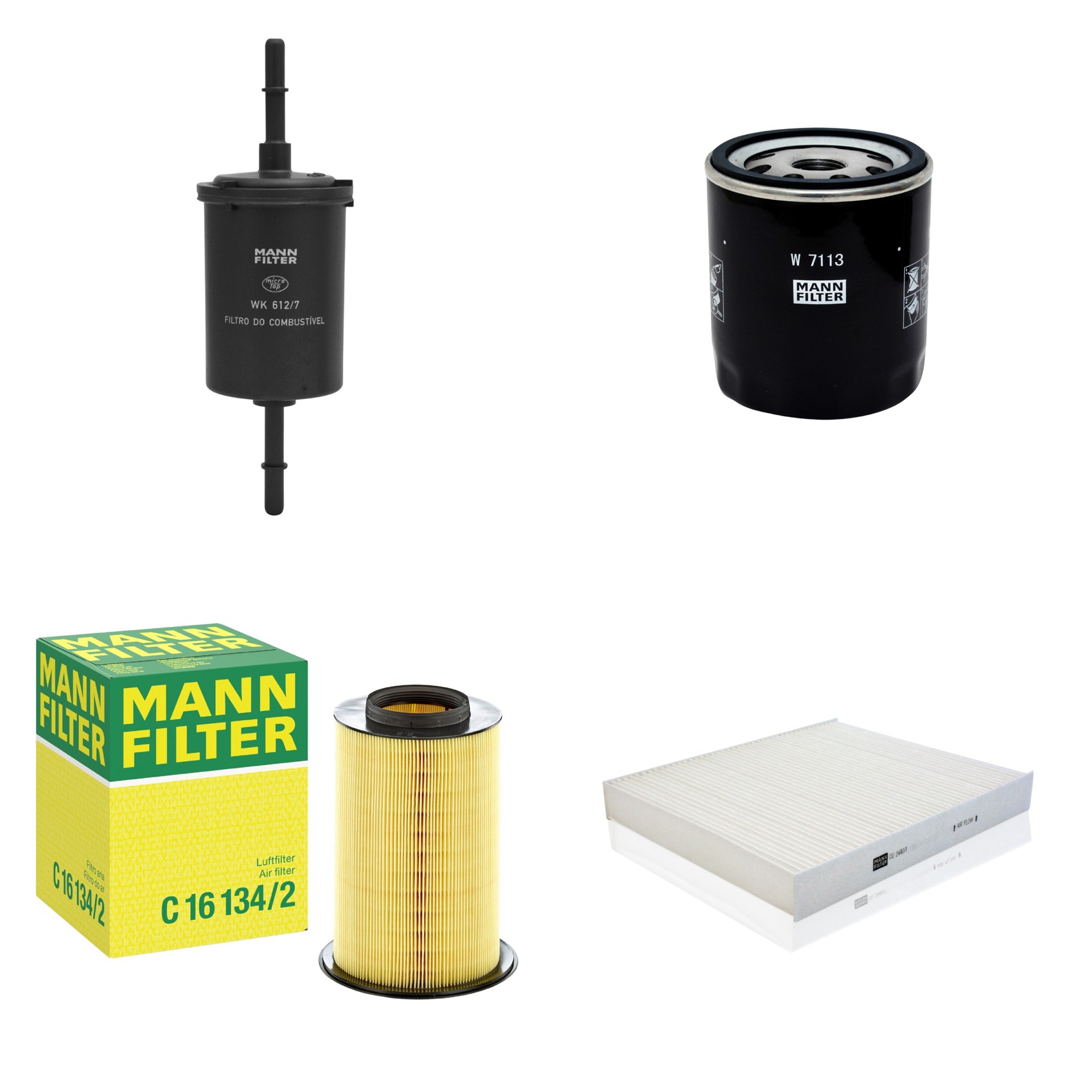 Kit Filtros de Ar Combustível Cabine Ar Condicionado Óleo - Mann-Filter - C16134/2 - CU2440/1 - W7113 - WK612/7