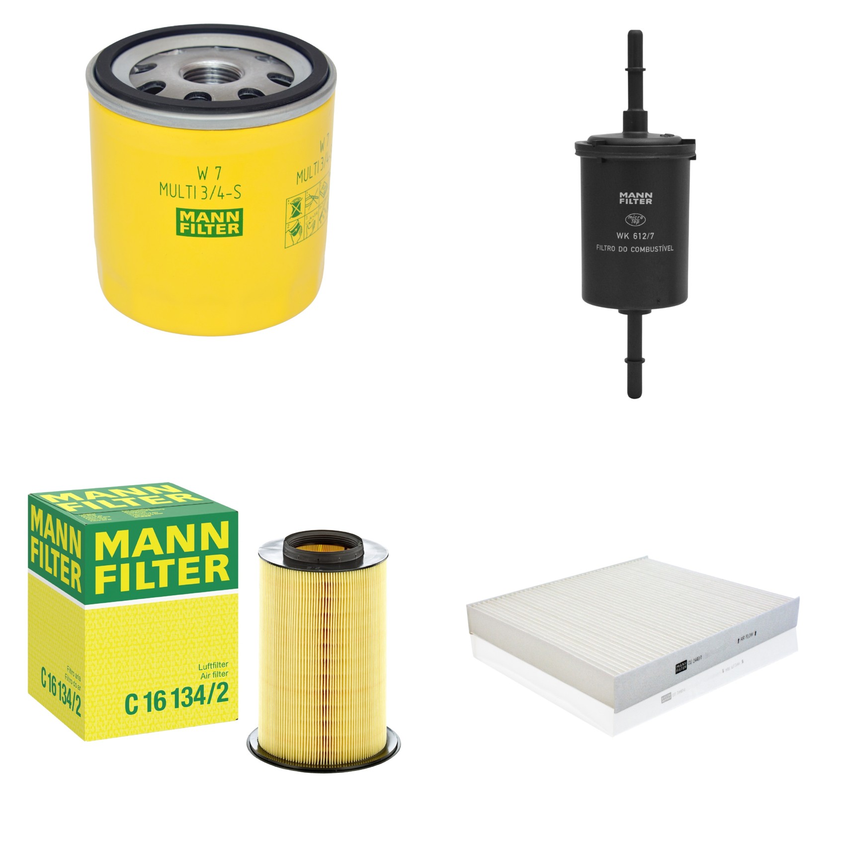 Kit Filtros de Ar Combustível Cabine Ar Condicionado Óleo - Mann-Filter - C16134/2 - CU2440/1 - W7MULTI3/4-S - WK612/7