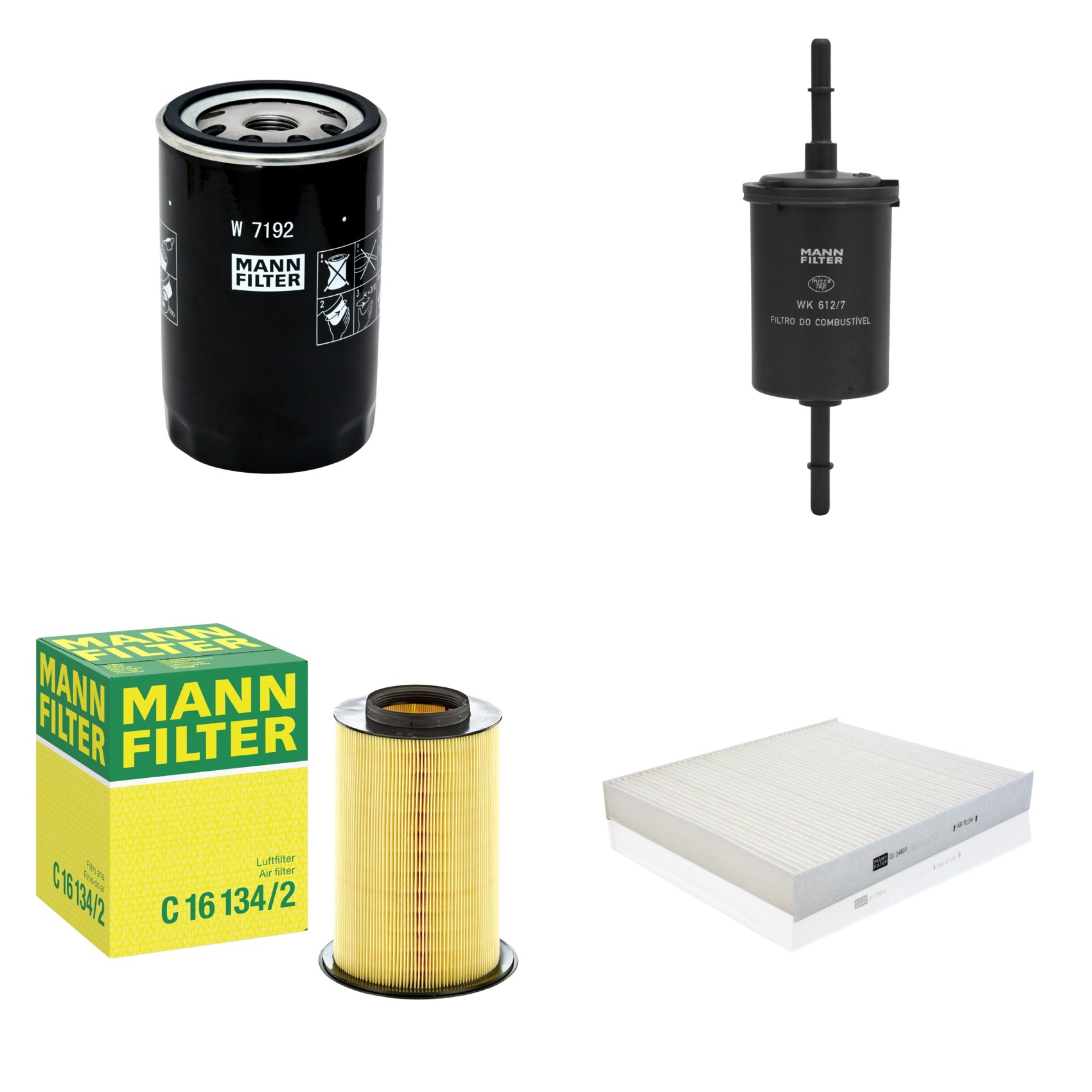 Kit Filtros de Ar Combustível Cabine Ar Condicionado Óleo - Mann-Filter - C16134/2 - CU2440/1 - W7192 - WK612/7