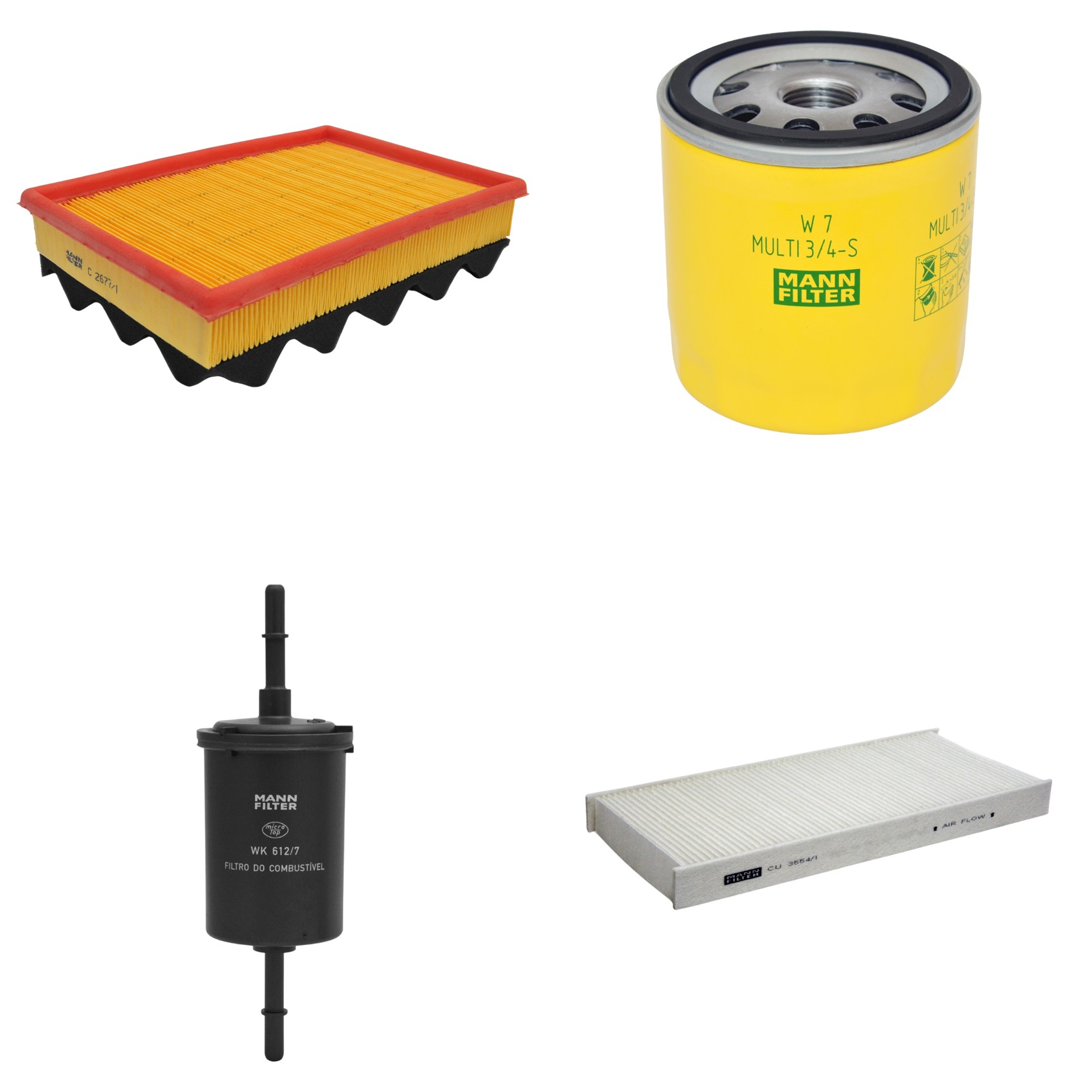 Kit Filtros de Ar Combustível Cabine Ar Condicionado Óleo - Mann-Filter - C2677/1 - CU3554/1 - W7MULTI3/4-S - WK612/7