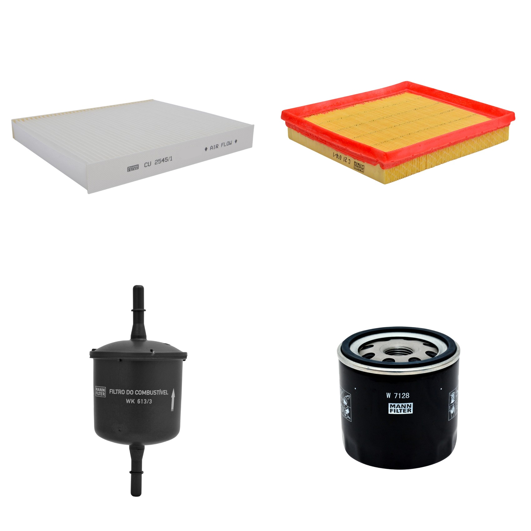 Kit Filtros de Ar Combustível Cabine Ar Condicionado Óleo - Mann-Filter - C21014/1 - CU2545/1 - W7128 - WK613/3