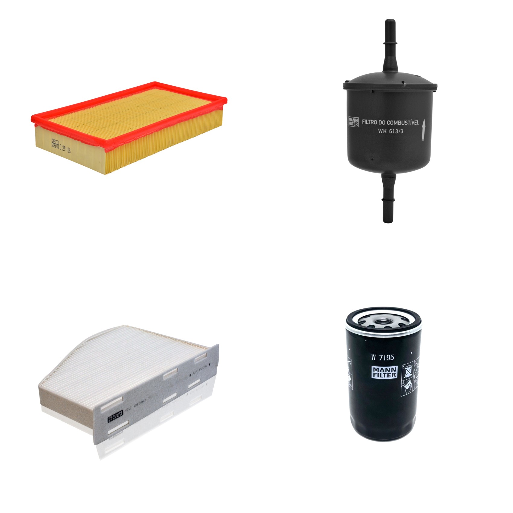 Kit Filtros de Ar Combustível Cabine Ar Condicionado Óleo - Mann-Filter - C29108 - CU2939/2 - W7195 - WK613/3
