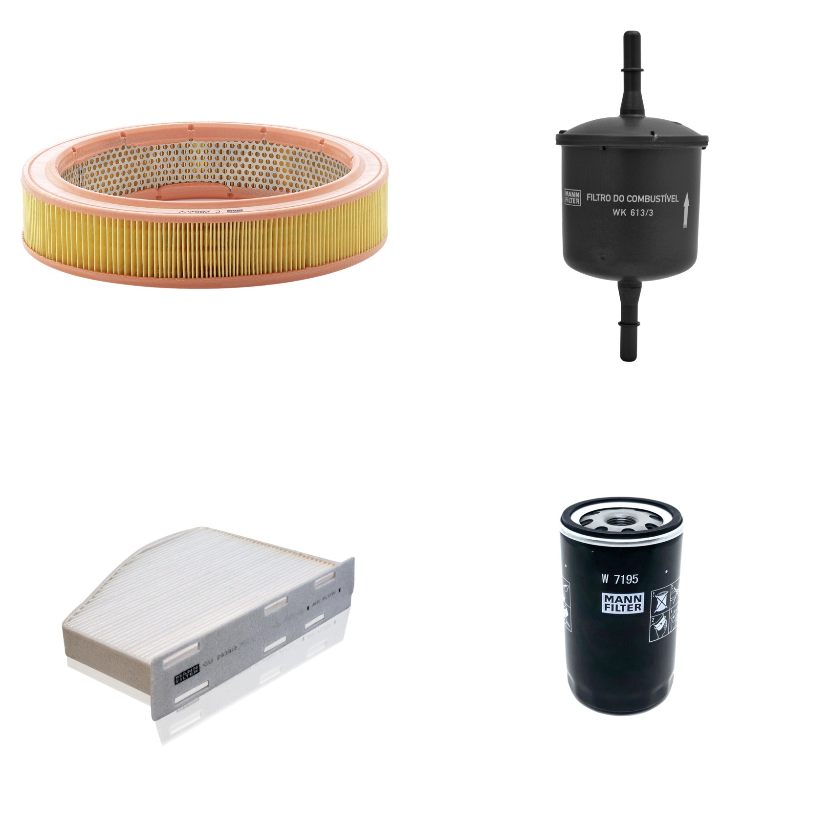 Kit Filtros de Ar Combustível Cabine Ar Condicionado Óleo - Mann-Filter - C2852/2 - CU2939/2 - W7195 - WK613/3