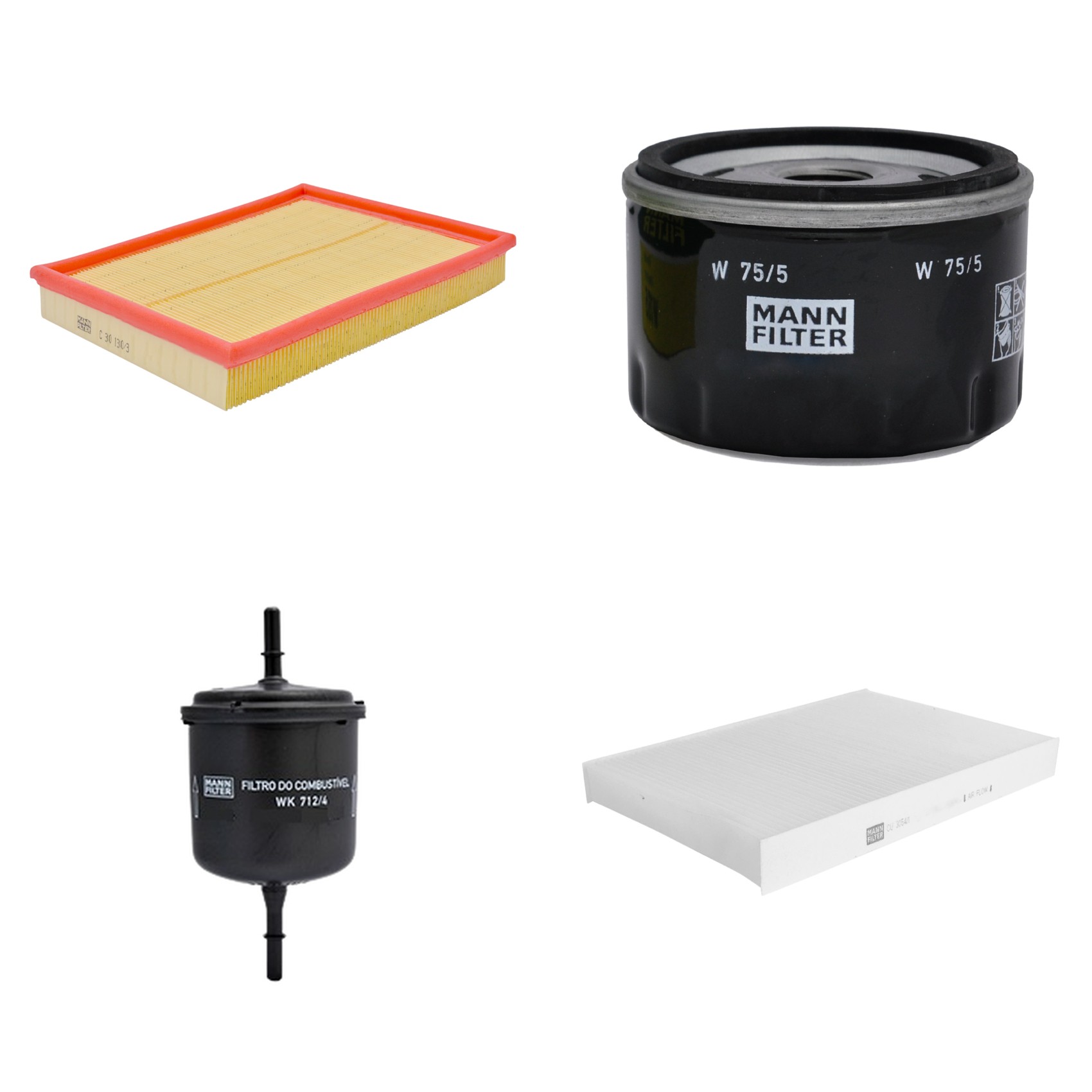 Kit Filtros de Ar Combustível Cabine Ar Condicionado Óleo - Mann-Filter - C30130/3 - CU3054/1 - W75/5 - WK712/4