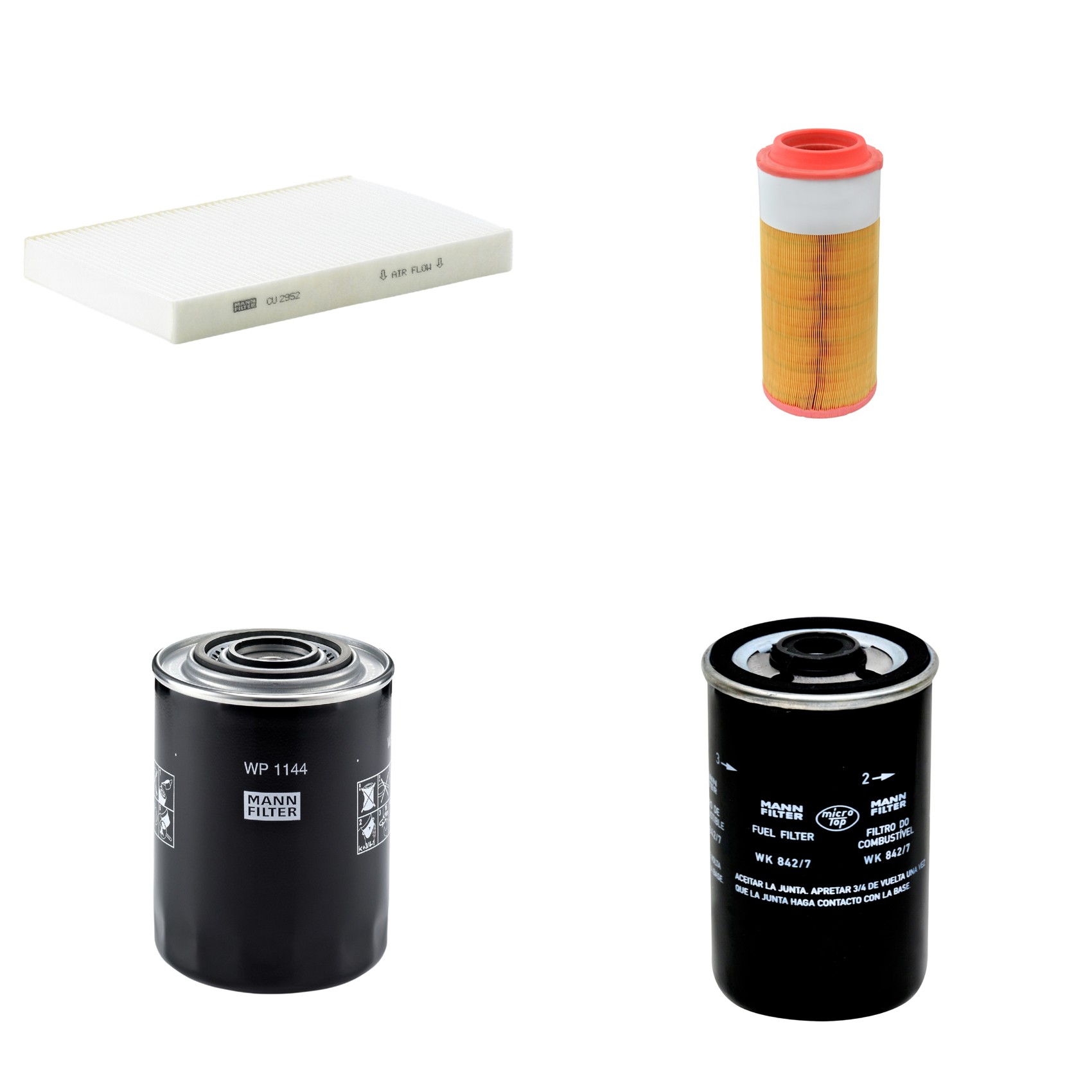 Kit Filtros de Ar Combustível Cabine Ar Condicionado Óleo - Mann-Filter - C18450/2 - CU2952 - WK842/7 - WP1144