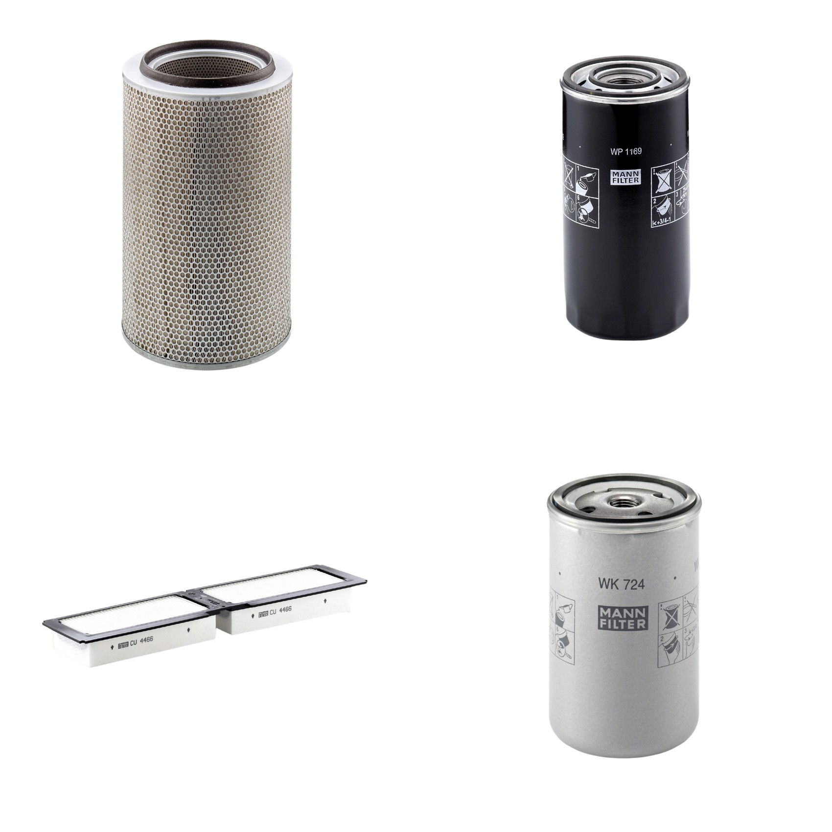 Kit Filtros de Ar Combustível Cabine Ar Condicionado Óleo - Mann-Filter - C30850/2 - CU4466 - WK724 - WP1169