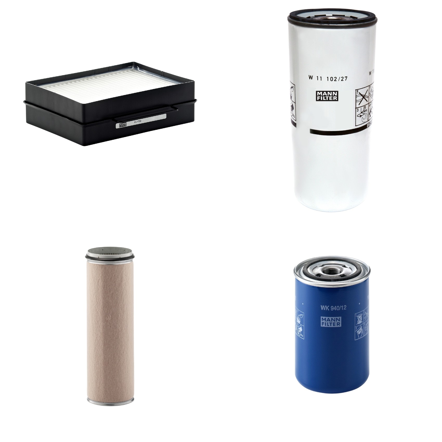 Kit Filtros de Ar Combustível Cabine Ar Condicionado Óleo - Mann-Filter - CF1600 - CU1722 - W11102/27 - WK940/12