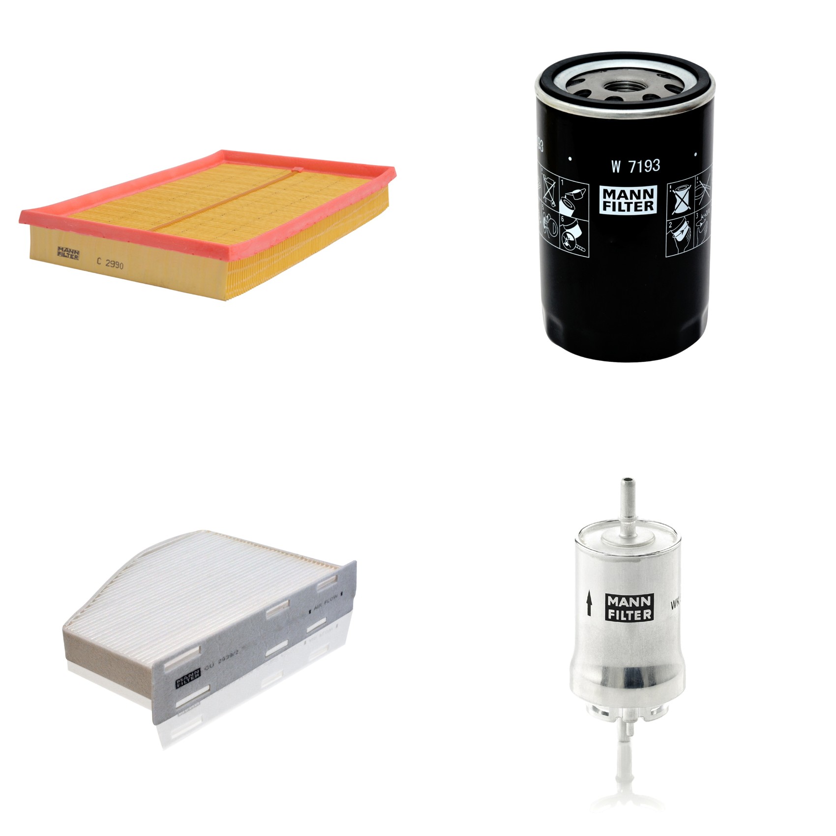 Kit Filtros de Ar Combustível Cabine Ar Condicionado Óleo - Mann-Filter - C2990 - CU2939/2 - W7193 - WK59x