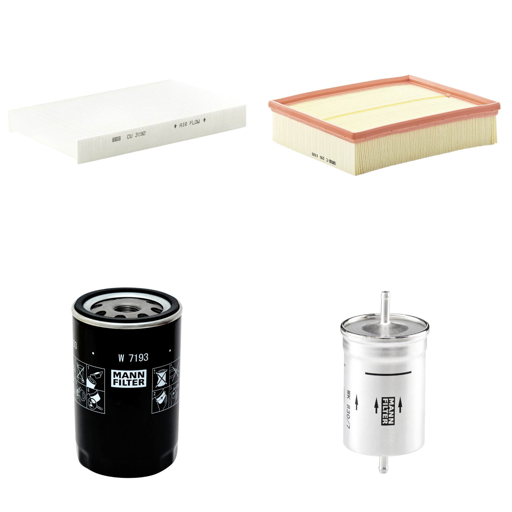 Kit Filtros de Ar Combustível Cabine Ar Condicionado Óleo - Mann-Filter - C26168 - CU3192 - W7193 - WK830/7