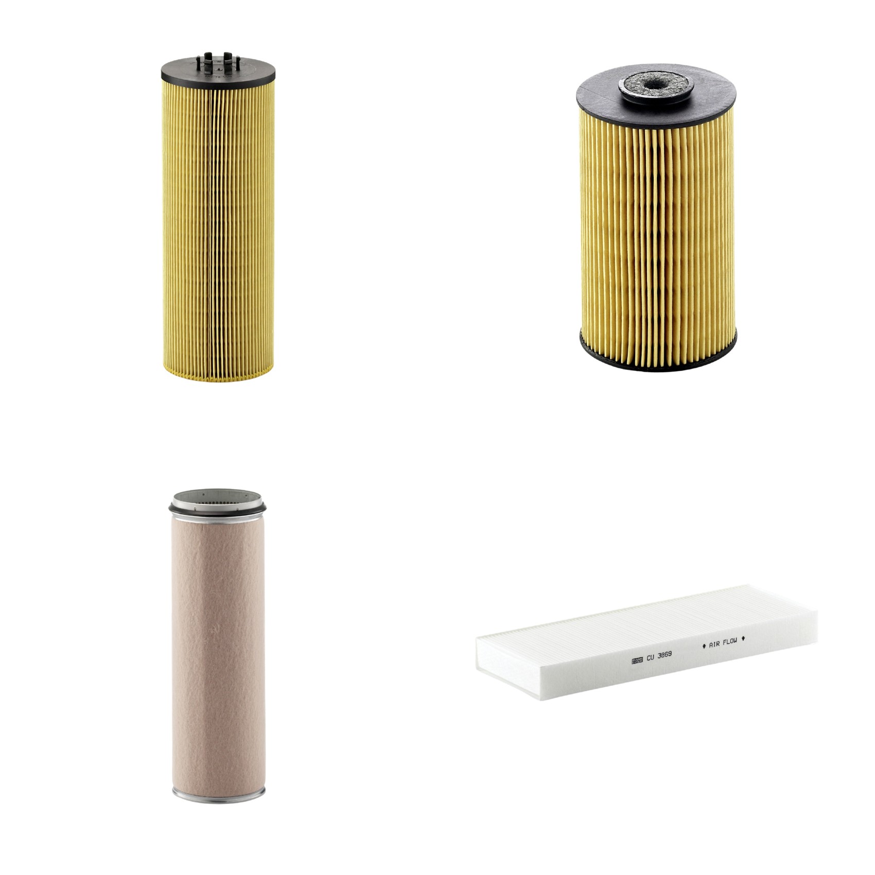 Kit Filtros de Ar Combustível Cabine Ar Condicionado Óleo - Mann-Filter - CF1600 - CU3869 - HU12140x - P811